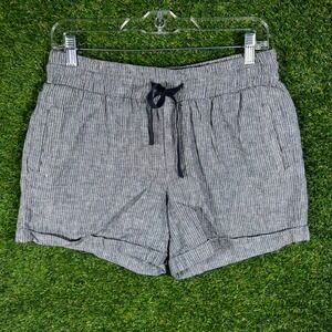 Dip Womens Striped Linen Blend Shorts Navy White Elastic Waist Size 8